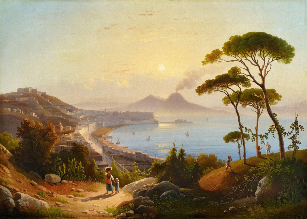 View of the Gulf of Naples by August Ahlborn — hand-painted landscape oil painting reproduction on canvas