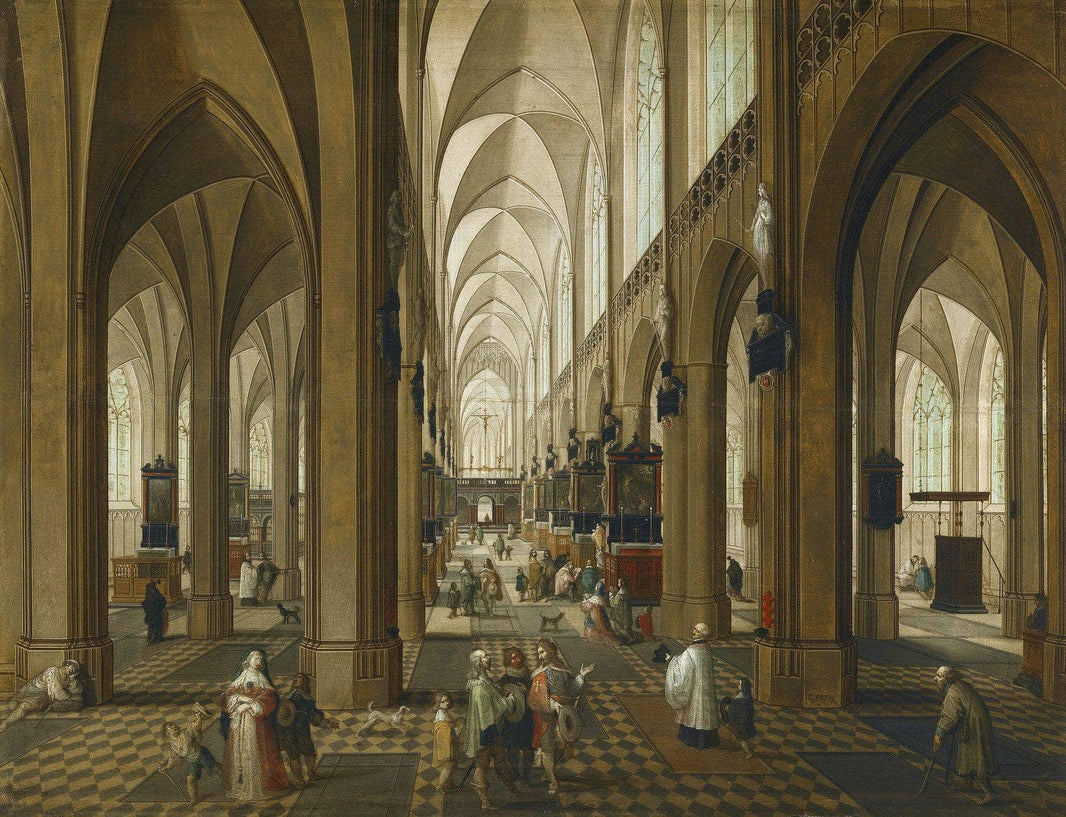 View of the Interior of Antwerp Cathedral by Pieter Neefs I — hand-painted architectural oil painting reproduction on canvas