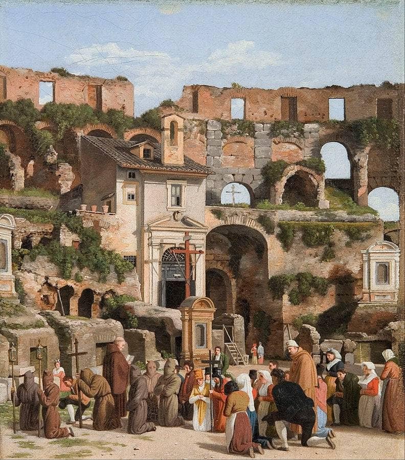 View of the interior of the Colosseum by Christoffer Wilhelm Eckersberg — hand-painted architectural oil painting reproduction on canvas