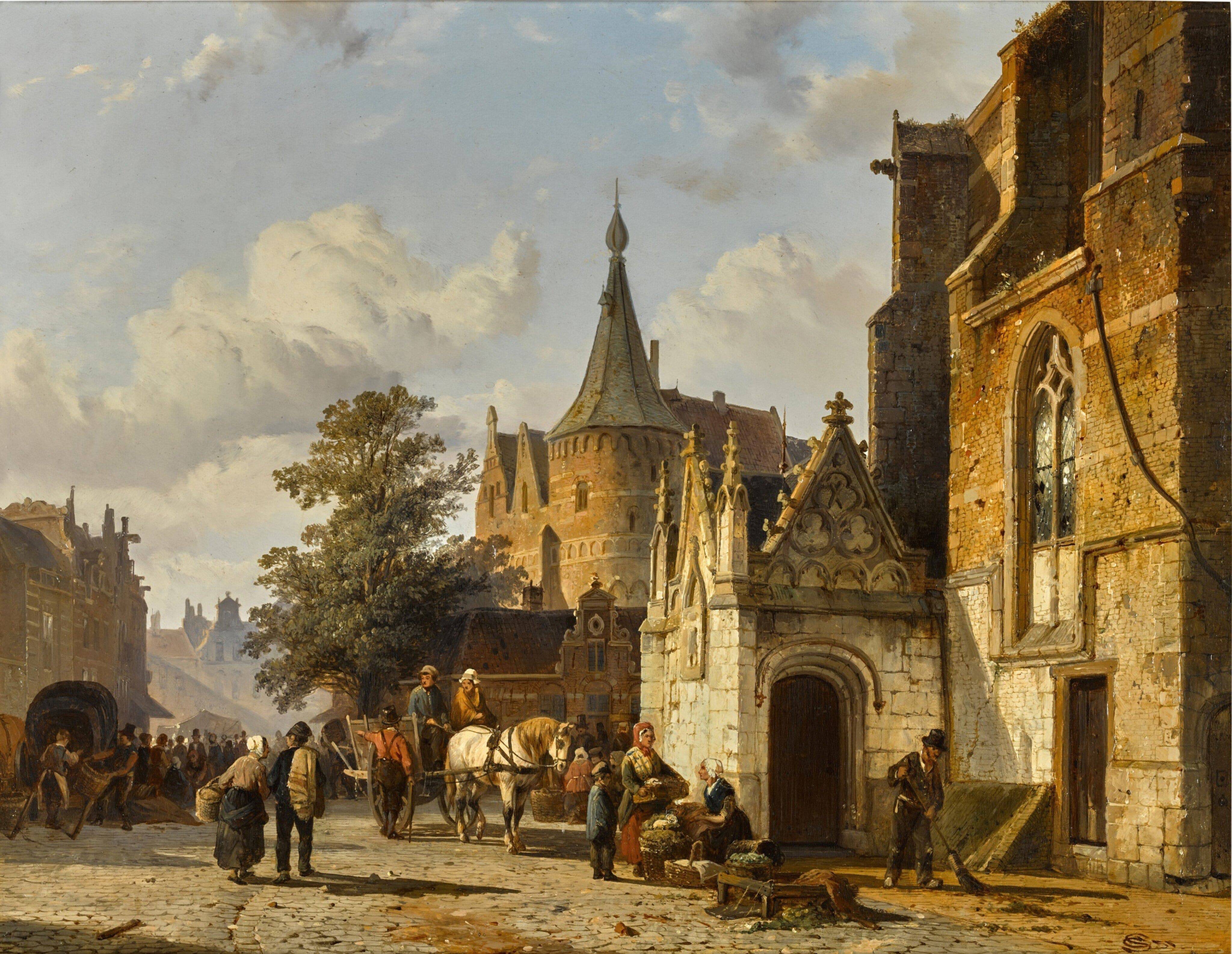 View of the Kerkplein in Alkmaar - Cornelis Springer