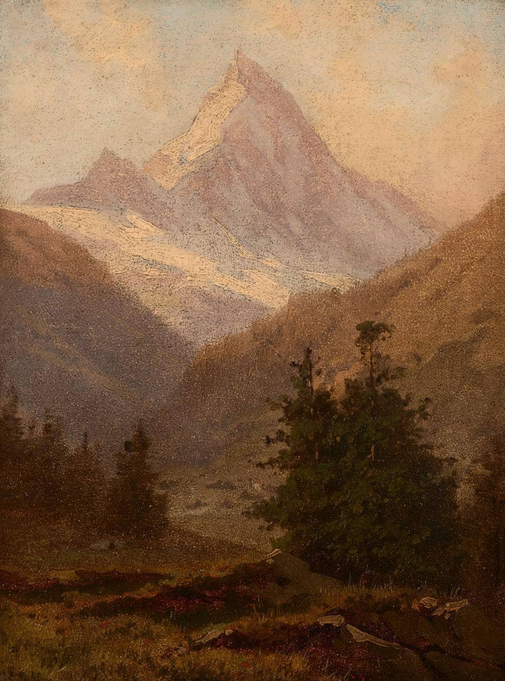 View of the Matterhorn by Ernst Meyer — hand-painted landscape oil painting reproduction on canvas
