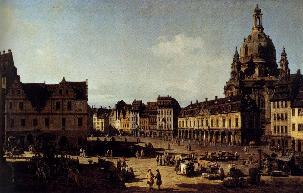 View of the New Market Place in Dresden from the Moritzstrasse by Bernardo Bellotto — hand-painted architectural oil painting reproduction on canvas