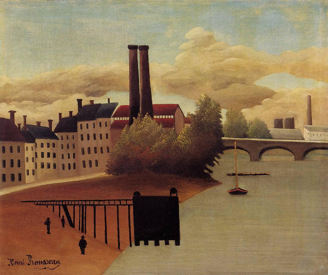 View of the Outskirts of Paris by Henri Rousseau — hand-painted architectural oil painting reproduction on canvas
