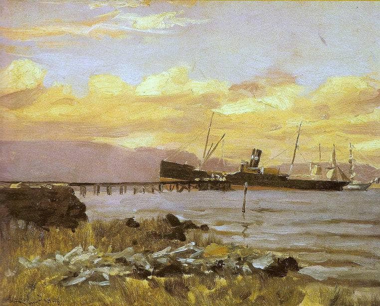 View of the Port by Alfredo Andersen — hand-painted landscape oil painting reproduction on canvas