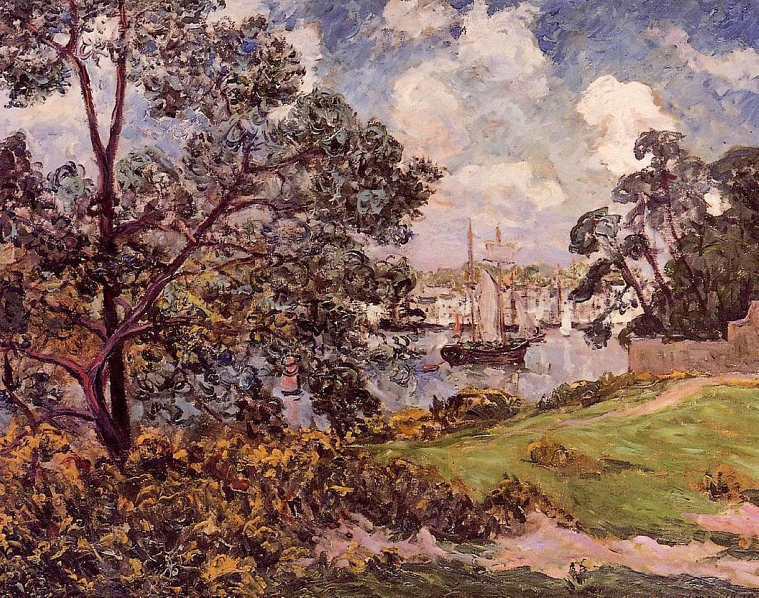 View of the Port of Auray by Maxime Maufra — hand-painted botanical oil painting reproduction on canvas