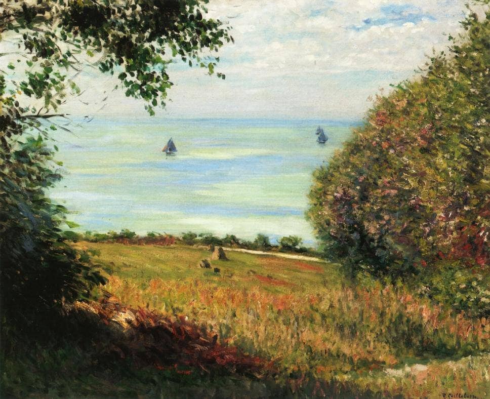 View of the Sea from Villerville by Gustave Caillebotte — hand-painted botanical oil painting reproduction on canvas