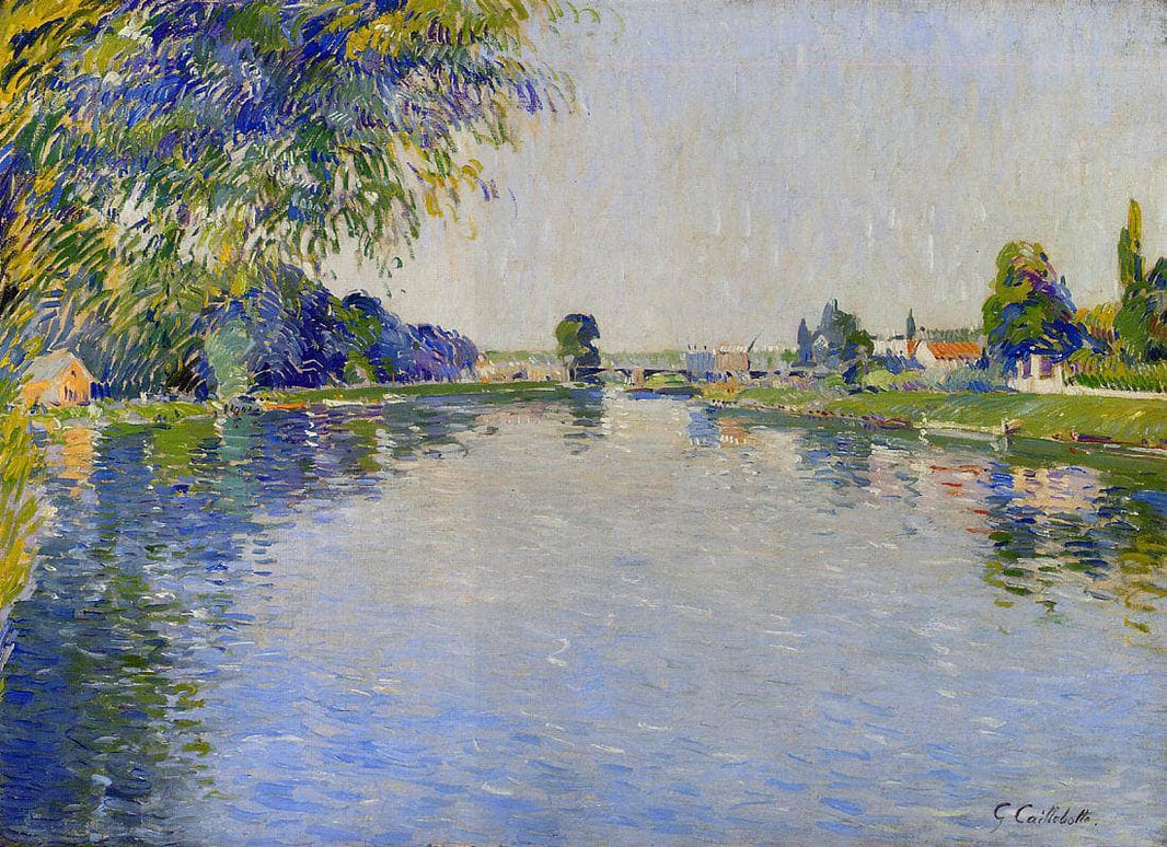 View of the Seine in the Direction of the Pont de Bezons by Gustave Caillebotte — hand-painted botanical oil painting reproduction on canvas