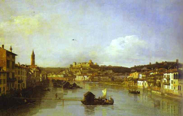 View of Verona and the River Adige from the Ponte Nuovo - Bernardo Bellotto