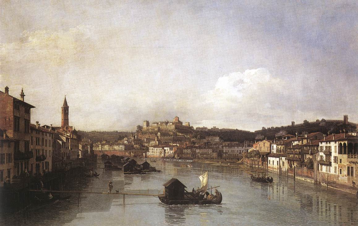 View of Verona and the River Adige from the Ponte Nuovo - Bernardo Bellotto