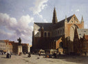 View on the market of Haarlem Sun by Johan Hendrik Weissenbruch — hand-painted animal oil painting reproduction on canvas