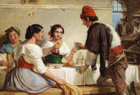 A Young Woman Pouring Wine for a Young Man, study for 'Scene from an Italian Osteria' by Wilhelm Marstrand — hand-painted portrait oil painting reproduction on canvas