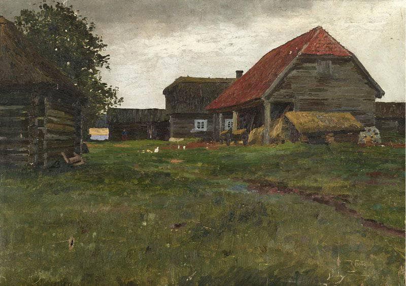 Village Houses by Konstantin Gorbatov — hand-painted landscape oil painting reproduction on canvas