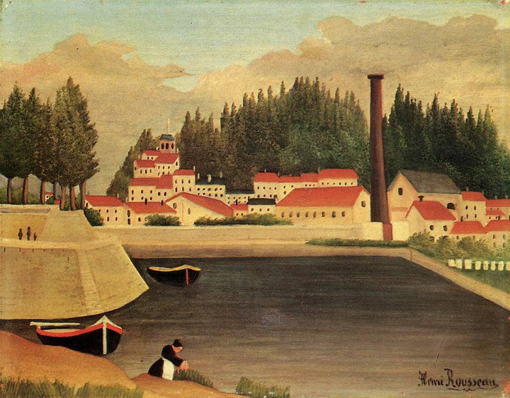 Village near a Factory by Henri Rousseau — hand-painted architectural oil painting reproduction on canvas