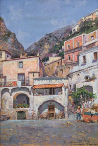 Village of fishermen by Vincenzo Caprile — hand-painted architectural oil painting reproduction on canvas