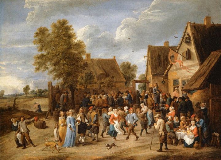 Village Revel with Aristocratic Couple by David Teniers the Younger — hand-painted landscape oil painting reproduction on canvas
