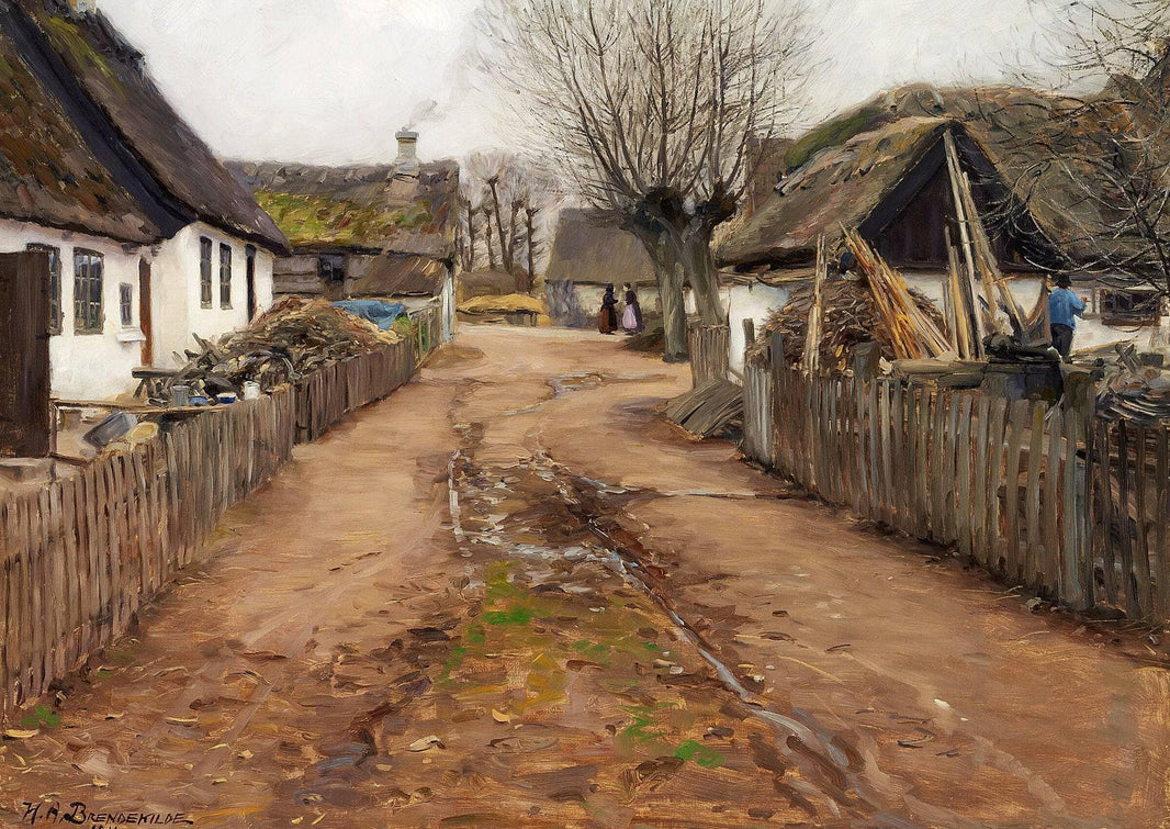 Village Scene in the Early Spring. by Hans Andersen Brendekilde — hand-painted architectural oil painting reproduction on canvas