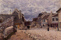 Village Street Grey Weather by Alfred Sisley — hand-painted architectural oil painting reproduction on canvas