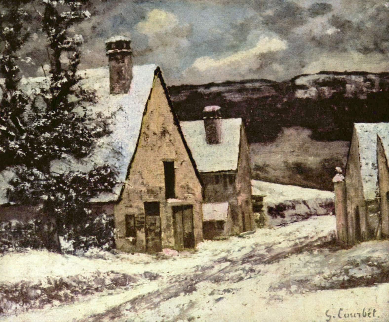 Village Street in Winter - Gustave Courbet