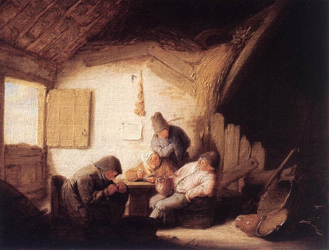 Village Tavern with Four Figures - Adriaen van Ostade