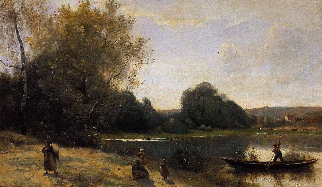 Ville d'Avray The Boat Leaving the Shore by Camille Corot — hand-painted landscape oil painting reproduction on canvas