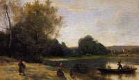 Ville d'Avray The Boat Leaving the Shore by Camille Corot — hand-painted landscape oil painting reproduction on canvas