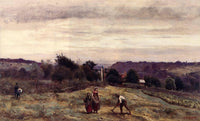 Ville d'Avray the Heights Peasants Working in a Field by Camille Corot — hand-painted landscape oil painting reproduction on canvas