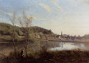 Ville d'Avray, the Large Pond and Villas by Camille Corot — hand-painted architectural oil painting reproduction on canvas