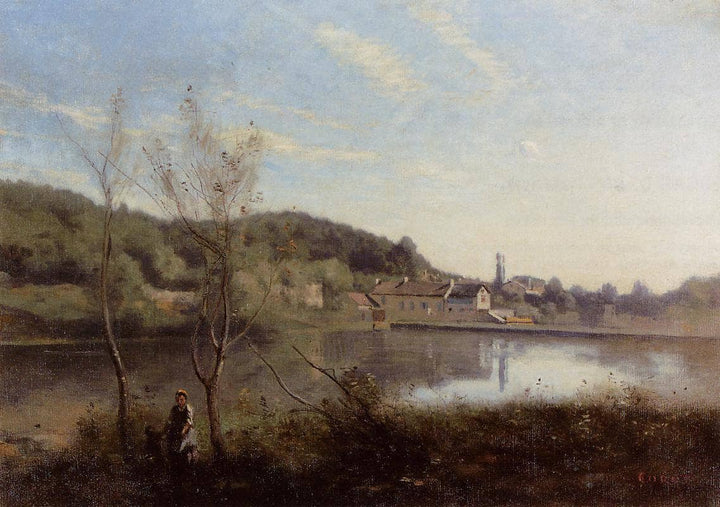 Ville d'Avray, the Large Pond and Villas by Camille Corot — hand-painted architectural oil painting reproduction on canvas