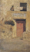 The red door by Vincenzo Caprile — hand-painted architectural oil painting reproduction on canvas