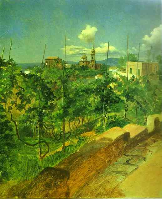 Vineyard at Vico by Nikolai Ge — hand-painted botanical oil painting reproduction on canvas