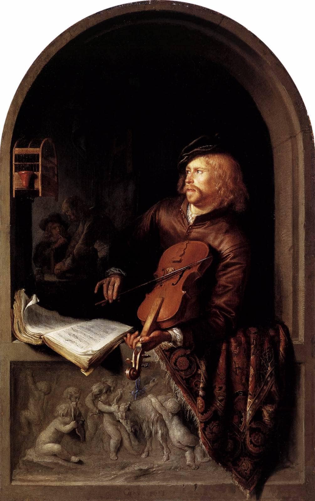 Violin player by Gerrit Dou — hand-painted portrait oil painting reproduction on canvas