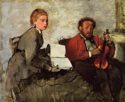Violinist and Young Woman in home office
