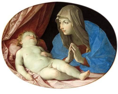 Virgin and Child adoring by Guido Reni — hand-painted cultural oil painting reproduction on canvas