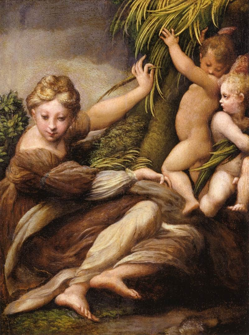 Virgin and Child with an Angel by Parmigianino — hand-painted architectural oil painting reproduction on canvas