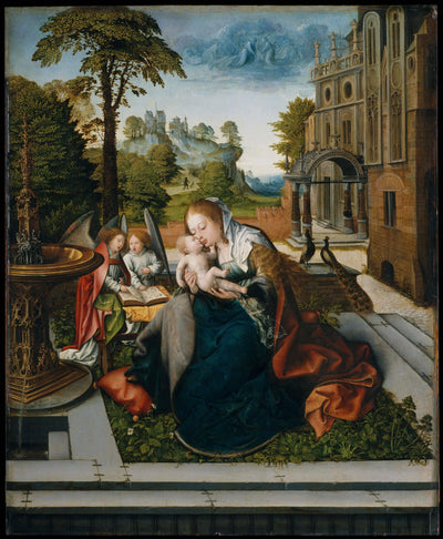 Virgin and Child with Angels in kitchen