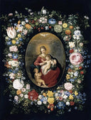 Virgin and Child with Infant St John in a Garland of Flowers by Jan Brueghel the Elder — hand-painted cultural oil painting reproduction on canvas