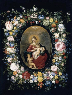 Virgin and Child with Infant St John in a Garland of Flowers - Jan Brueghel the Elder