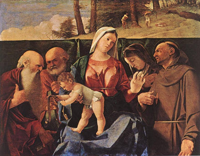 Virgin and Child with Saints Jerome, Peter, Clare and Francis in modern living room