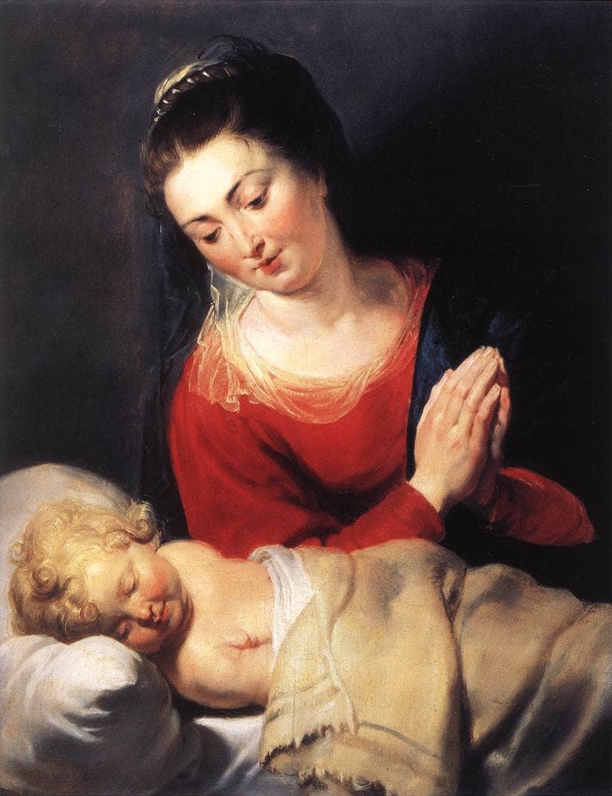 Virgin in Adoration before the Christ Child by Peter Paul Rubens — hand-painted portrait oil painting reproduction on canvas