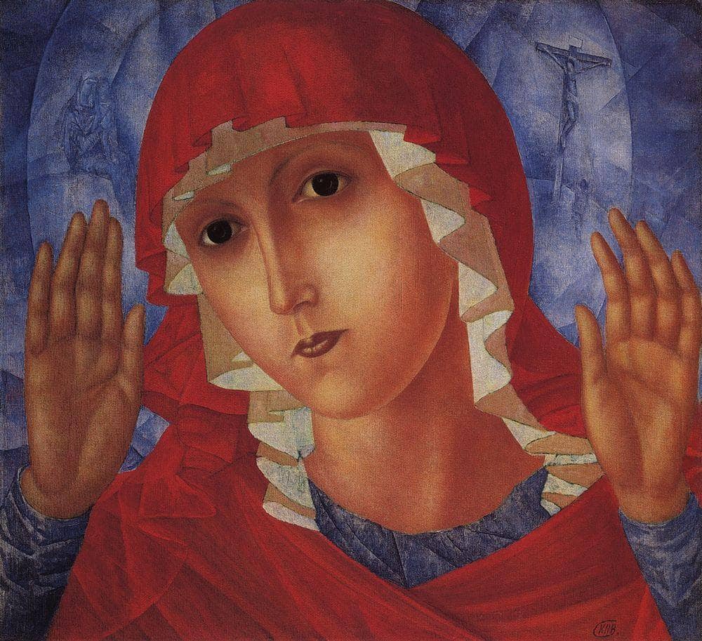 Virgin of Tenderness evil hearts by Kuzma Petrov-Vodkin — hand-painted portrait oil painting reproduction on canvas