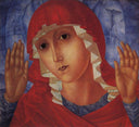Virgin of Tenderness evil hearts by Kuzma Petrov-Vodkin — female oil painting wall art, Symbolism