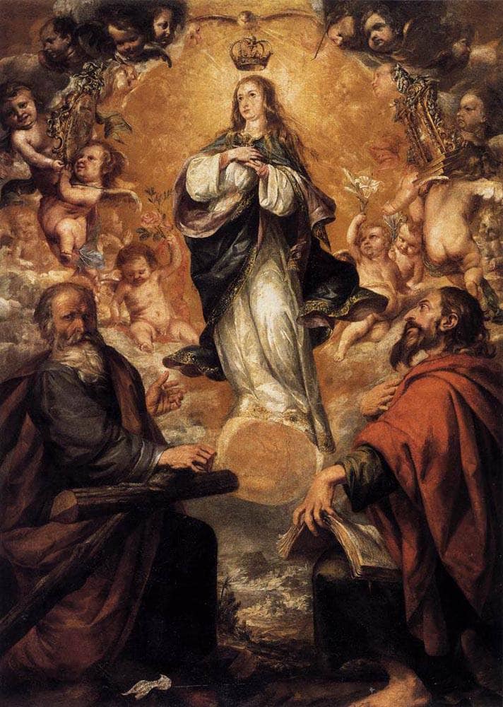 Virgin of the Immaculate Conception with Sts Andrew and John the Baptist by Juan de Valdes Leal — hand-painted cultural oil painting reproduction on canvas