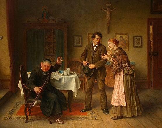 Visit to the village pastor by Ludwig Knaus — hand-painted portrait oil painting reproduction on canvas