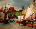 Vismarkt, Ostend by Andreas Achenbach — hand-painted landscape oil painting reproduction on canvas