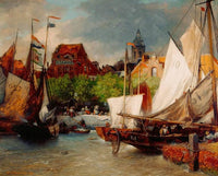 Vismarkt, Ostend by Andreas Achenbach — hand-painted landscape oil painting reproduction on canvas