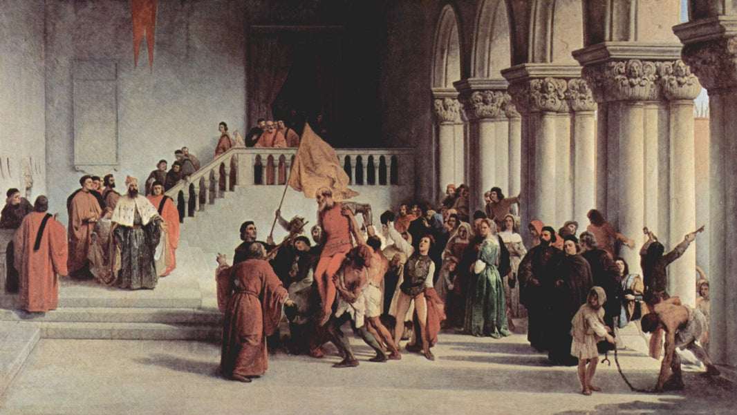 Vittor Pisani freed from prison and carried in triumph (2nd version) by Francesco Hayez — hand-painted architectural oil painting reproduction on canvas