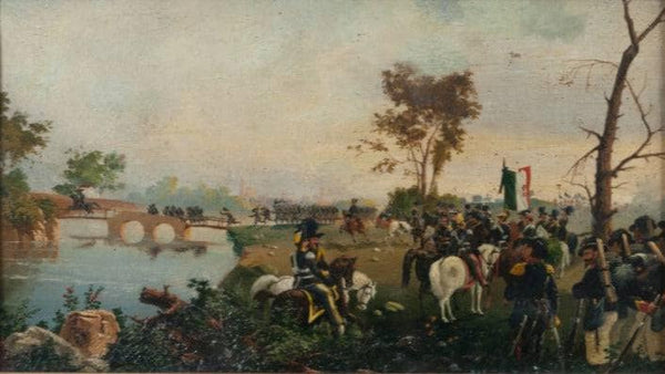 Vittorio Emanuele II of Savoy on horseback observes the troops