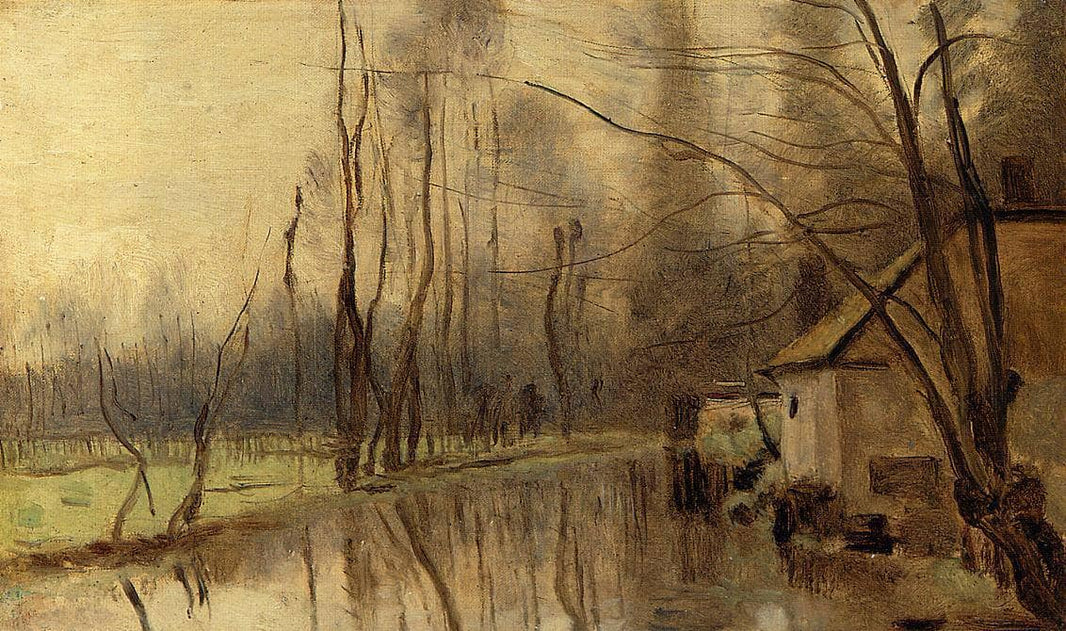 Voisinlieu, House by the Water by Camille Corot — hand-painted botanical oil painting reproduction on canvas
