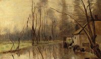 Voisinlieu, House by the Water by Camille Corot — hand-painted botanical oil painting reproduction on canvas