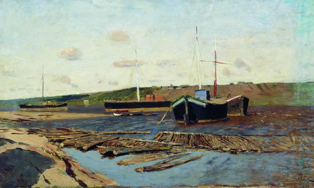 Volga. Barges. - Isaac Levitan